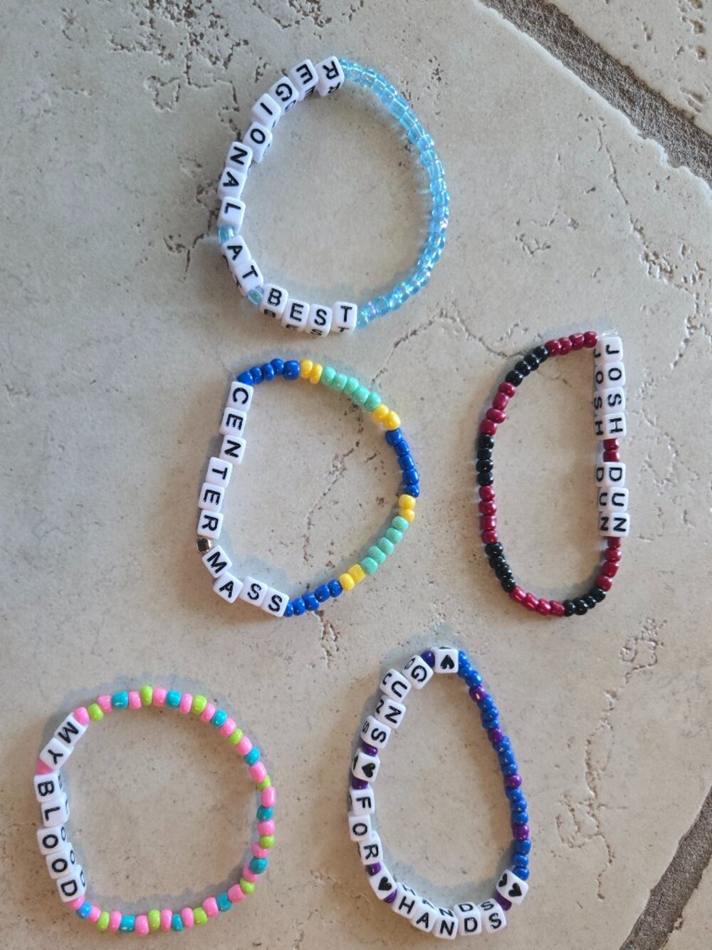 Set of 5 Twenty One Pilots Concert Bracelets - Handmade
